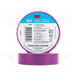 10 rol : 165PR5E - Tape: electrical insulating, W: 19mm, L: 20m, Thk: 0.15mm, violet