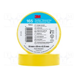 10 rol : 165YL5E - Tape: electrical insulating, W: 19mm, L: 20m, Thk: 0.15mm, yellow