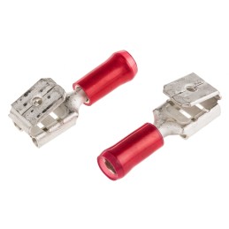 25 pcs - TE Connectivity PIDG FASTON .250 Red Insulated Female Spade Connector, Piggyback Terminal, 6.35 x 0.81mm Tab Size,