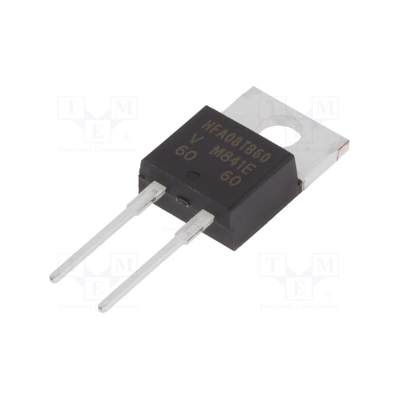 10 pcs : VS-HFA08TB60-M3 - Diode: rectifying, THT, 600V, 8A, , Ifsm: 60A, TO220AC, 14W, 18ns