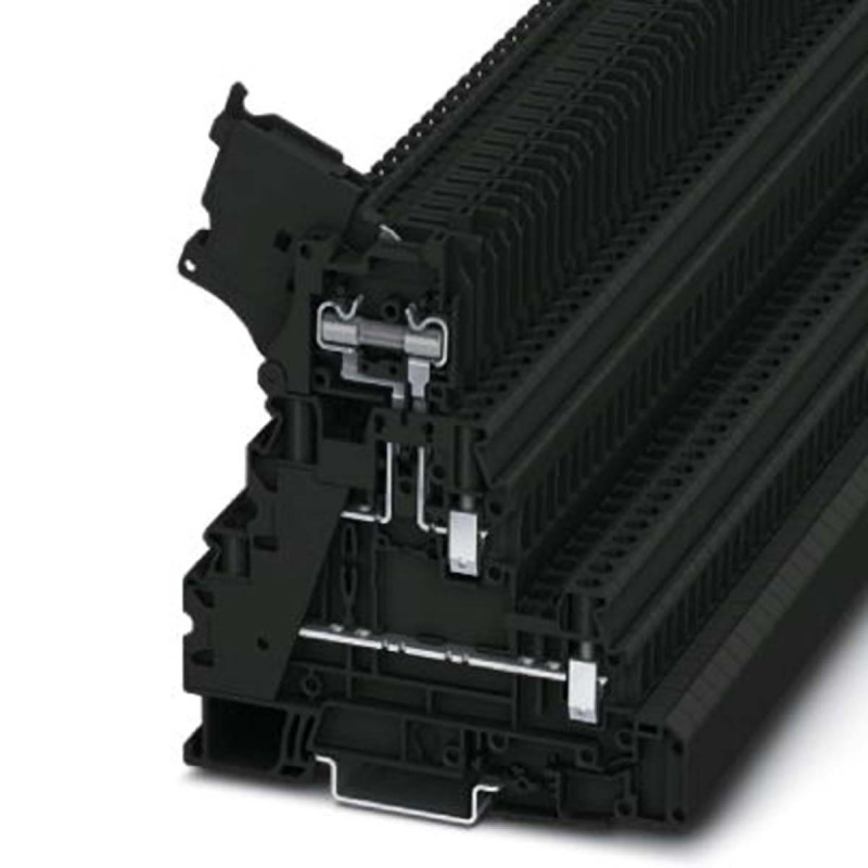 1 pcs - Phoenix Contact UT 4-L/HESI (5X20) Series Black Fused DIN Rail Terminal, 4mm², Double-Level, Screw Termination, Fused,