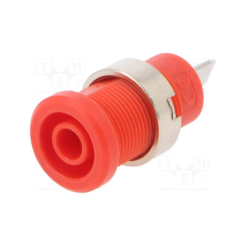 10 pcs : 3274-C-2 - Socket, 4mm banana, 36A, red, nickel plated, on panel,screw
