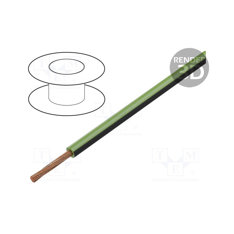 10 m : - Wire, FLRY-B, 1x0.35mm2, stranded, Cu, PVC, green-black, 60V, 1.4mm