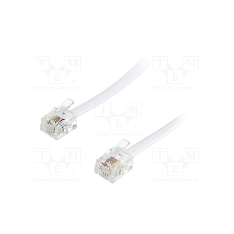 10 pcs : - Cable: telephone, RJ11 plug,both sides, 2m, white