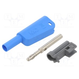 10 pcs : 66.2018-23 - 4mm banana, 19A, 1kV, blue, insulated,with 4mm axial socket, 1mm2
