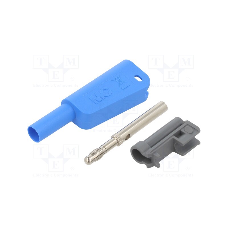10 pcs : 66.2018-23 - 4mm banana, 19A, 1kV, blue, insulated,with 4mm axial socket, 1mm2