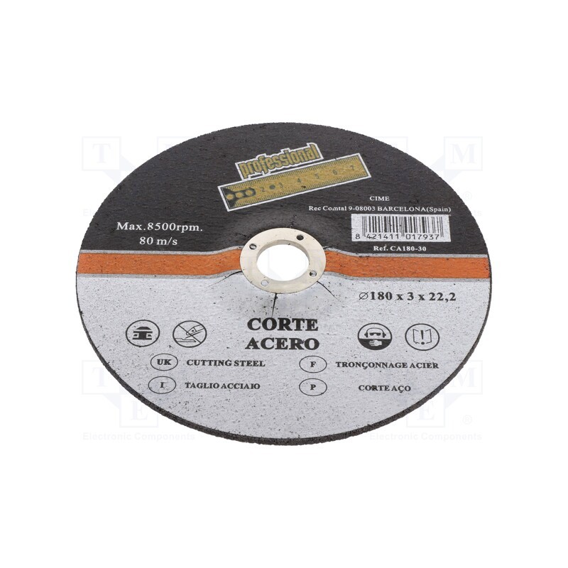 10 pcs : CA18030 - Cutting wheel, Ø: 180mm, Øhole: 22mm, Disc thick: 3mm, metal,steel
