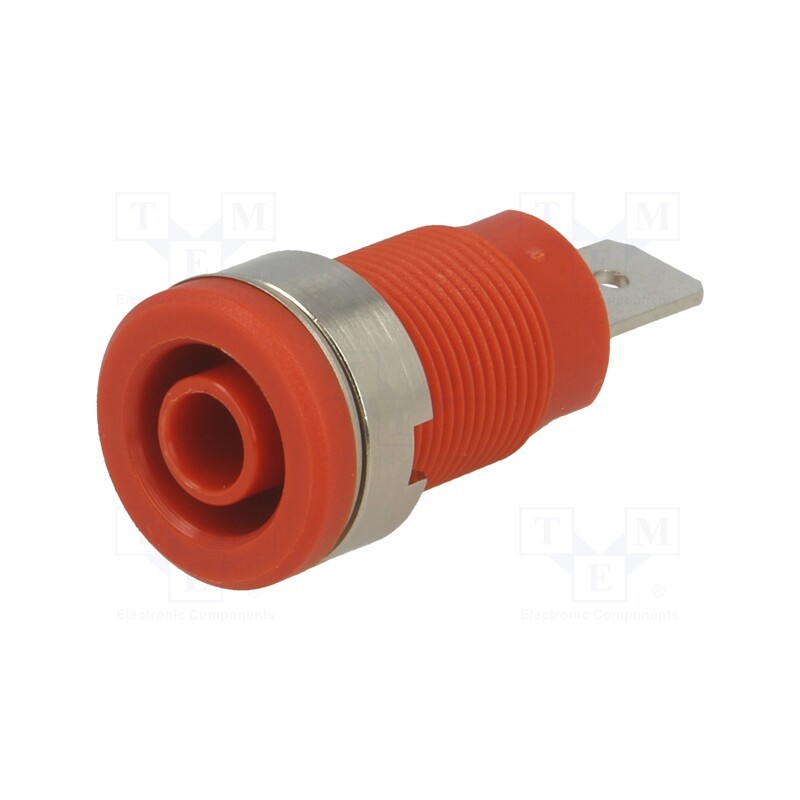 10 pcs : SEB 6452 NI / RT - Socket, 4mm banana, 32A, 1kV, red, nickel plated, on panel, 35mm