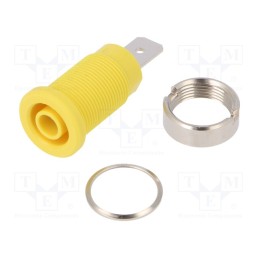 10 pcs : SEB 6452 NI / GE - Socket, 4mm banana, 32A, 1kV, yellow, nickel plated, on panel, 35mm