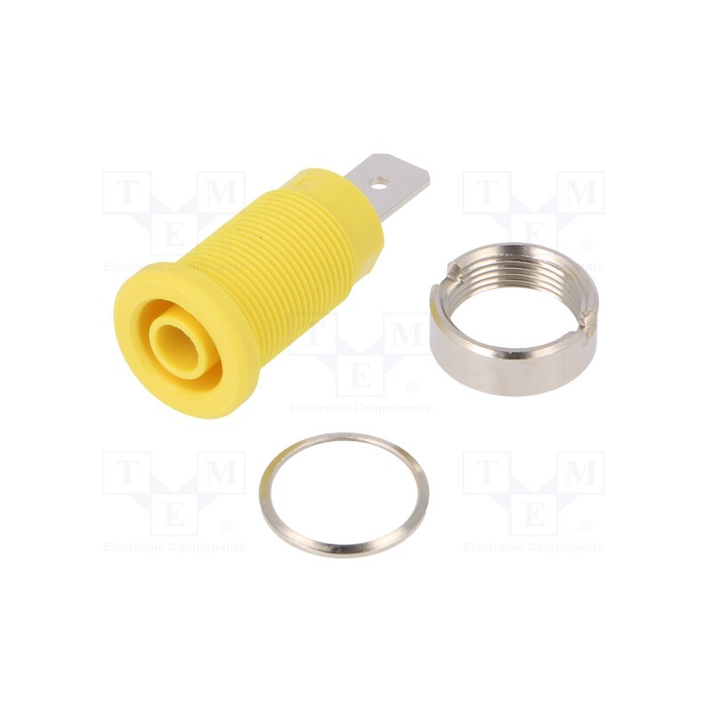 10 pcs : SEB 6452 NI / GE - Socket, 4mm banana, 32A, 1kV, yellow, nickel plated, on panel, 35mm