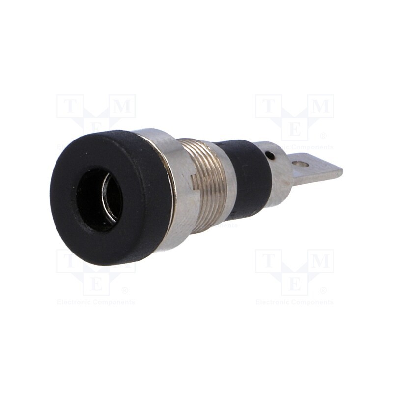 20 pcs : - Socket, 4mm banana, 24A, 60VDC, black, nickel plated, on panel