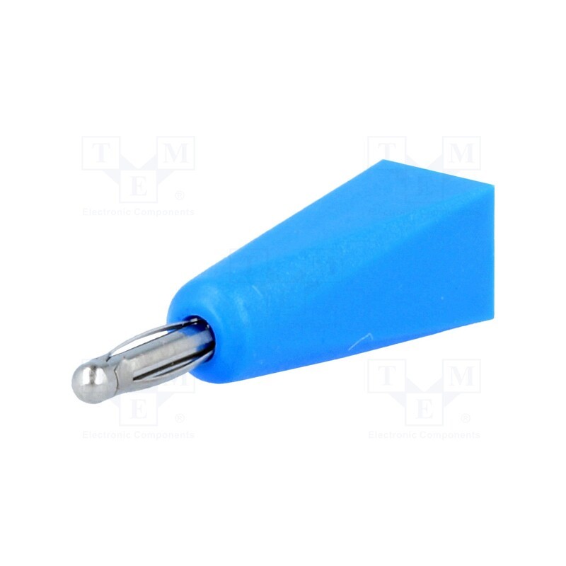 10 pcs : - Plug, 2mm banana, 5A, blue, on cable, Connection: soldered