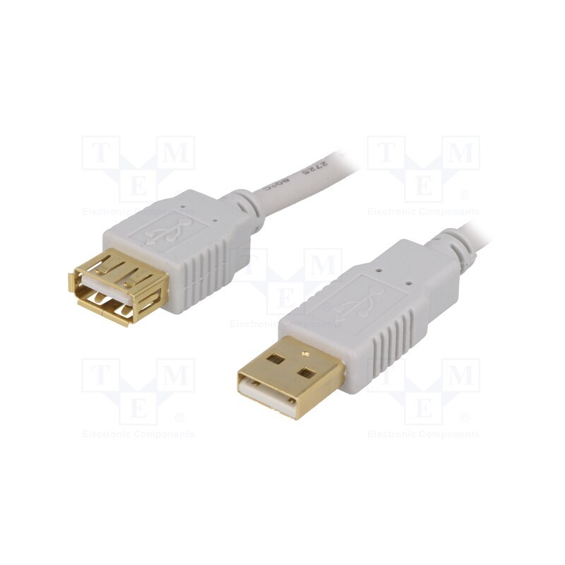 10 pcs : CAB-USB2AAF/1.8G-G - Cable, USB 2.0, USB A socket,USB A plug, gold-plated, 1.8m, grey