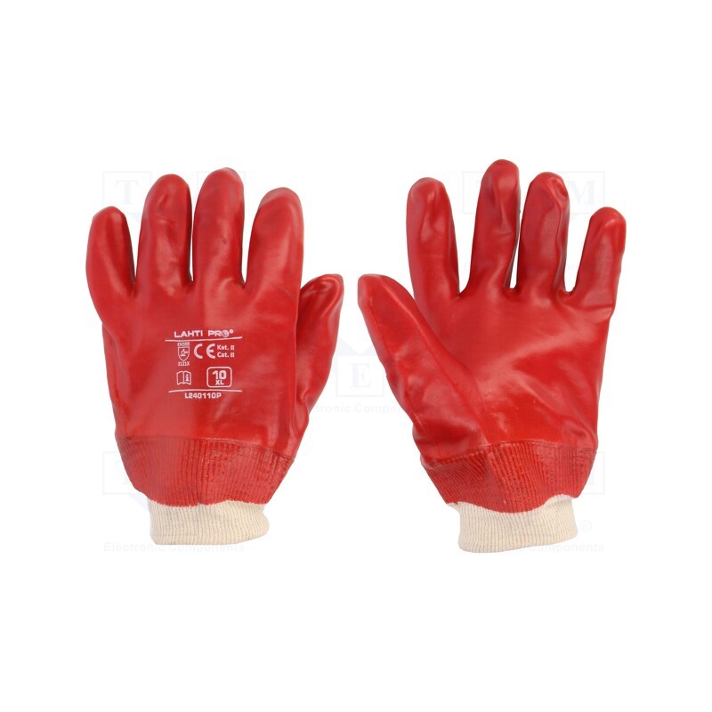 10 set : L240110K - Protective gloves, Size: 10, red, cotton,PVC