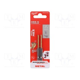 10 pcg : 48894763 - Drill bit, for metal,impact, Ø: 3mm, 2pcs.