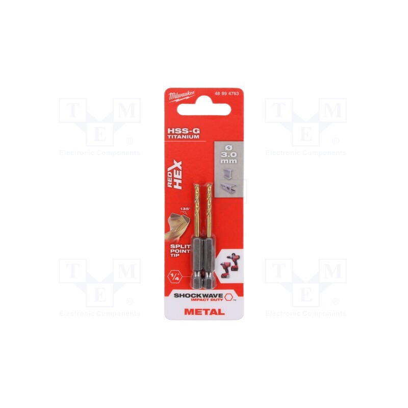 10 pcg : 48894763 - Drill bit, for metal,impact, Ø: 3mm, 2pcs.