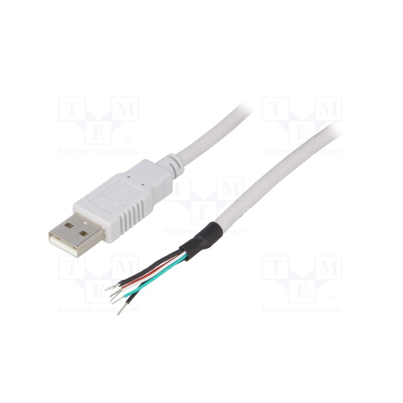 10 pcs : CAB-USB-A-1.0-GY - Cable, USB 2.0, wires,USB A plug, 1m, grey, Core: Cu, 24AWG,28AWG
