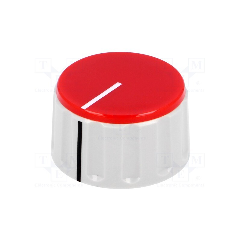 10 pcs : RN-110C-R6.1 - Knob, with pointer, ABS, Øshaft: 6mm, Ø36.5x20.5mm, grey, red