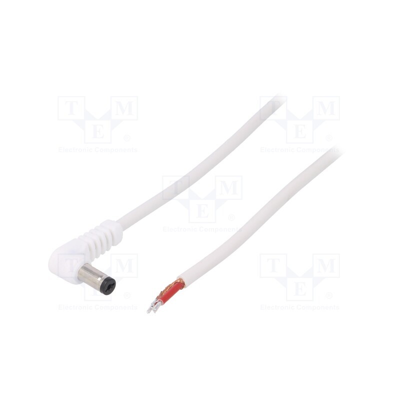 10 pcs : DC.CAB.1911.0150 - Cable, 1x1mm2, wires,DC 5,5/1,7 plug, angled, white, 1.5m