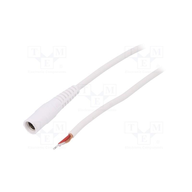 10 pcs : DC.CAB.2110.0150 - Cable, 1x1mm2, wires,DC 5,5/2,1 socket, straight, white, 1.5m