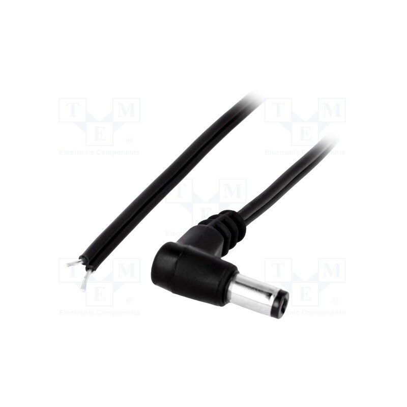 10 pcs : DC.CAB.2201.0020 - Cable, 2x0.5mm2, wires,DC 5,5/2,1 plug, angled, black, 0.2m
