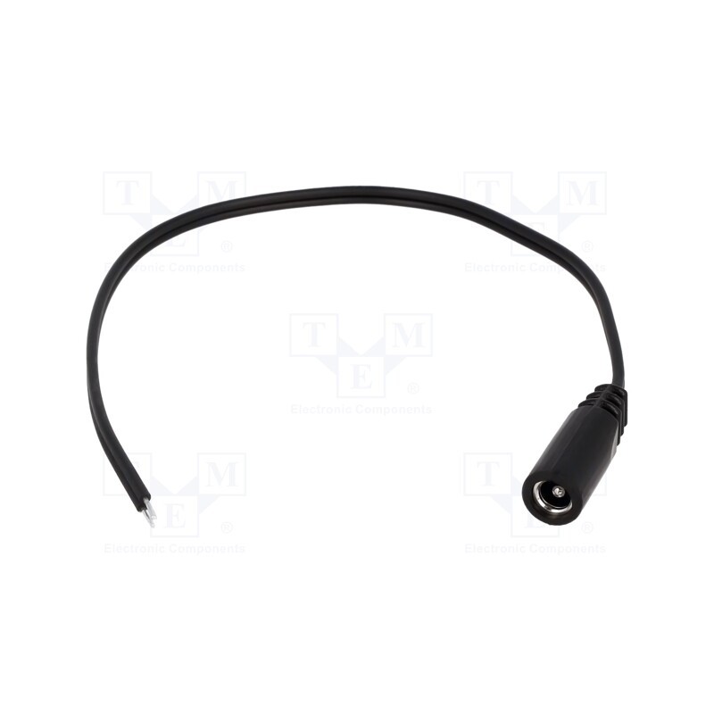 10 pcs : DC.CAB.2400.0020 - Cable, 2x0.5mm2, wires,DC 5,5/2,5 socket, straight, black, 0.2m