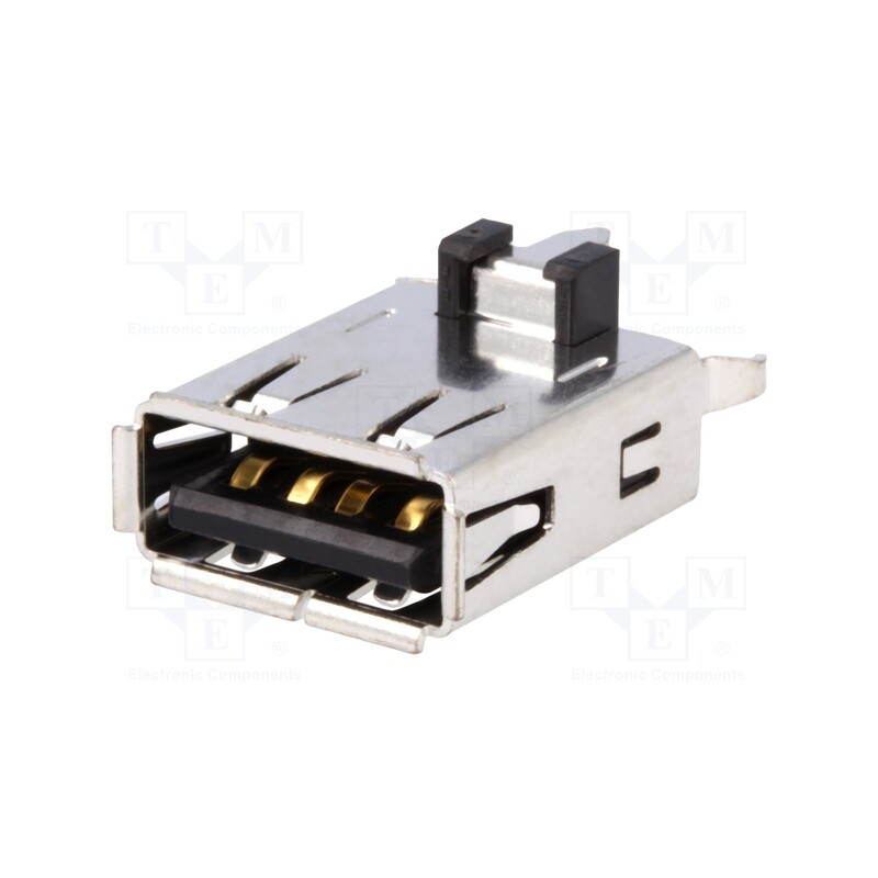 10 pcs : UBAS-4R-D14D-4D (LF)(SN) - Socket, USB A, on PCBs, THT, PIN: 4, straight, USB 2.0, gold-plated
