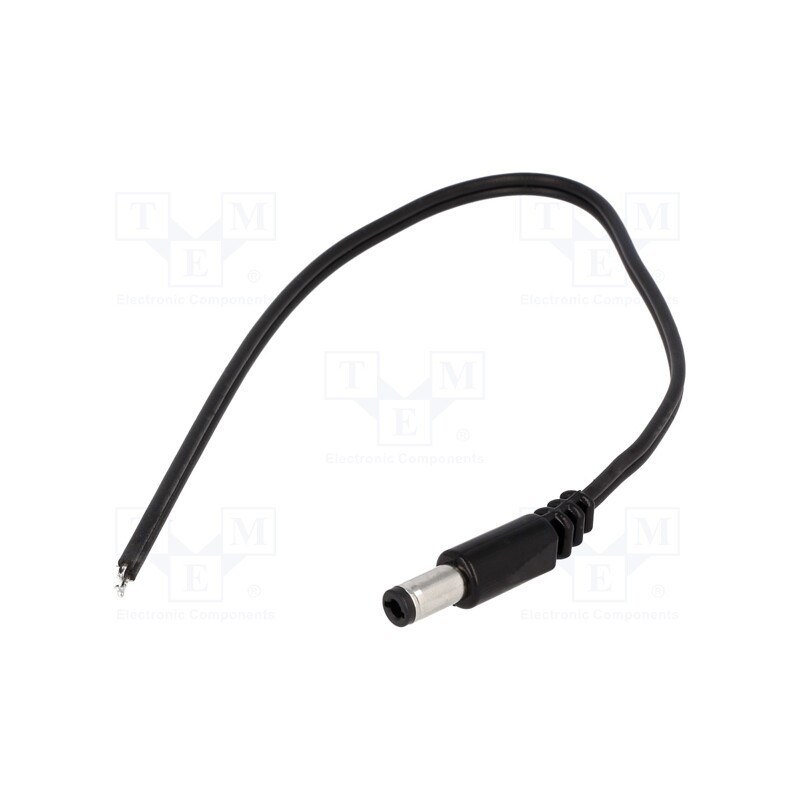 10 pcs : DC.CAB.2600.0020 - Cable, 2x0.5mm2, wires,DC 5,5/2,5 plug, straight, black, 0.2m