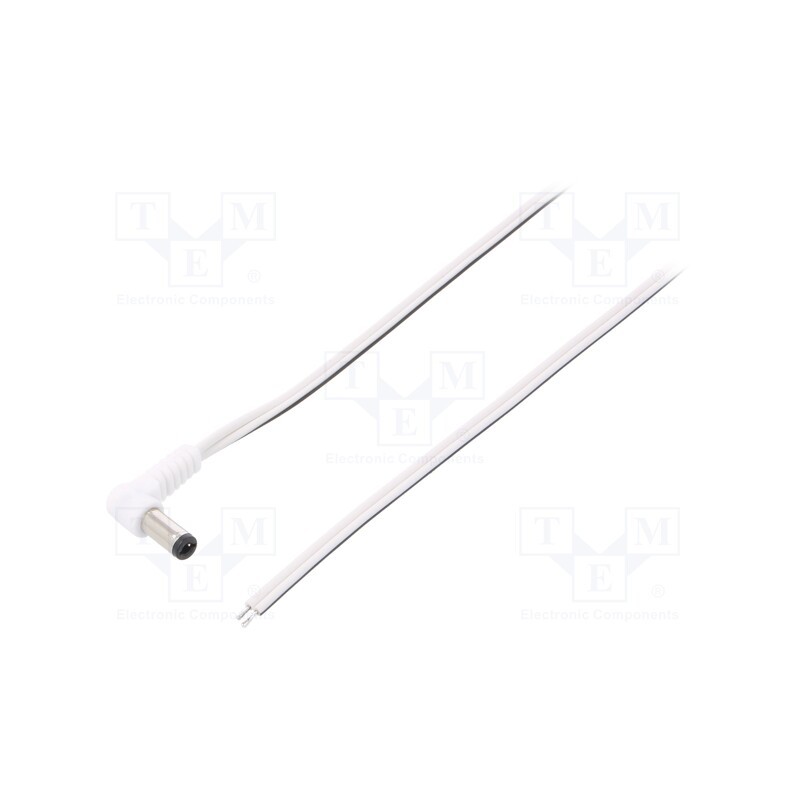 10 pcs : DC.CAB.2701.0300 - Cable, 2x0.5mm2, wires,DC 5,5/2,5 plug, angled, white, 3m