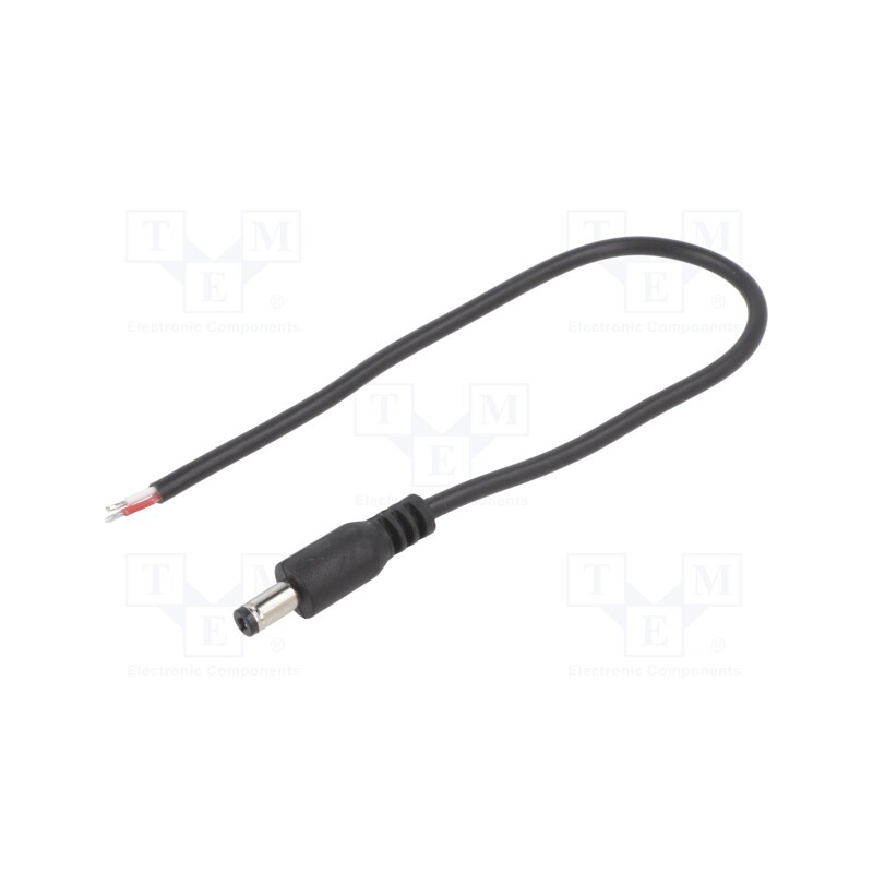 10 pcs : DC.CAB.4200.0020 - Cable, 2x0.5mm2, wires,DC 5,5/2,1 plug, straight, black, 0.25m