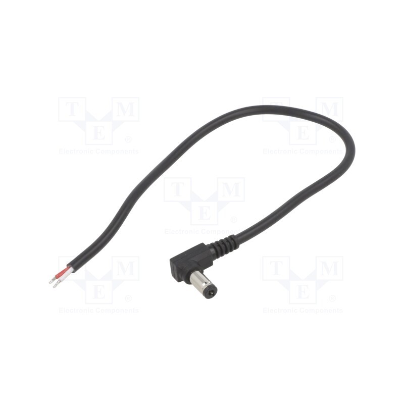 10 pcs : DC.CAB.4201.0020 - Cable, 2x0.5mm2, wires,DC 5,5/2,1 plug, angled, black, 0.25m