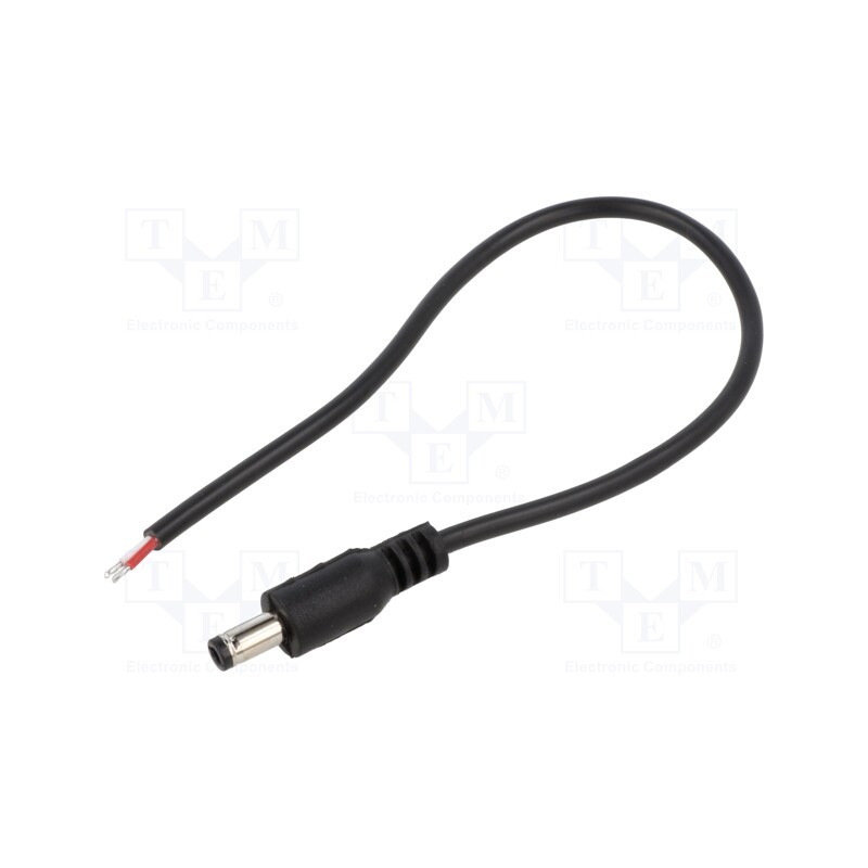10 pcs : DC.CAB.4600.0020 - Cable, 2x0.5mm2, wires,DC 5,5/2,5 plug, straight, black, 0.25m