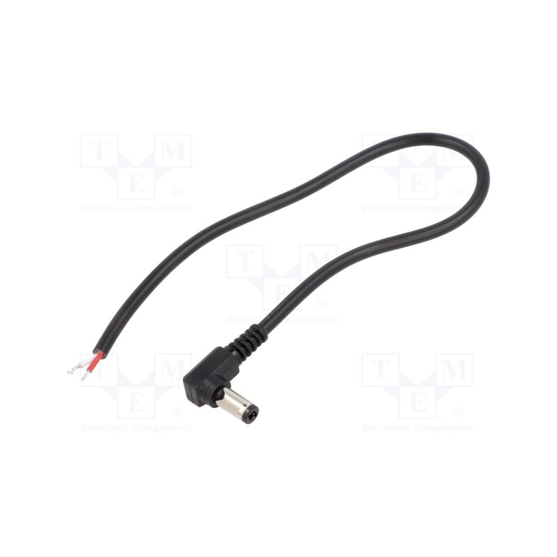 10 pcs : DC.CAB.4601.0020 - Cable, 2x0.5mm2, wires,DC 5,5/2,5 plug, angled, black, 0.25m