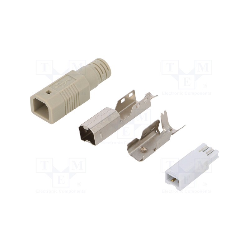 10 pcs : UP0002 - Plug, USB B, male, for cable, soldering, PIN: 4, straight, grey