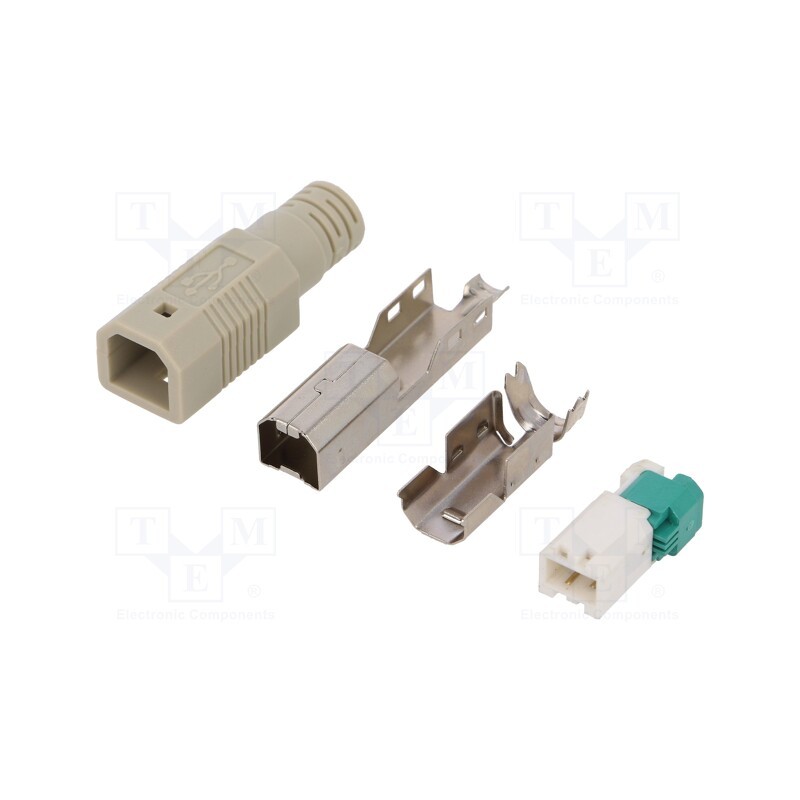 10 pcs : UP0004 - Plug, USB B, male, for cable, without tools, PIN: 4, straight, grey