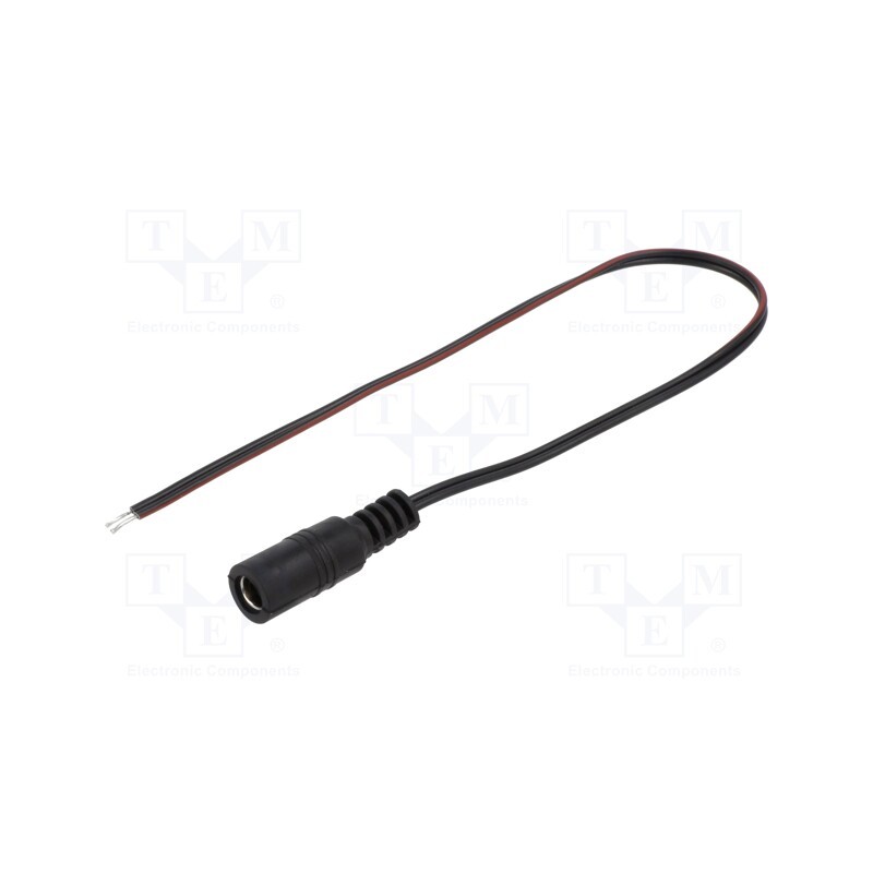 10 pcs : DC.CAB.6000.0020 - Cable, 2x0.35mm2, wires,DC 5,5/2,1 socket, straight, black, 0.25m