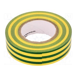 10 rol : N-10 PVC TAPE 19MMX20M Y/G - Tape: electrical insulating, W: 19mm, L: 20m, Thk: 0.13mm, rubber