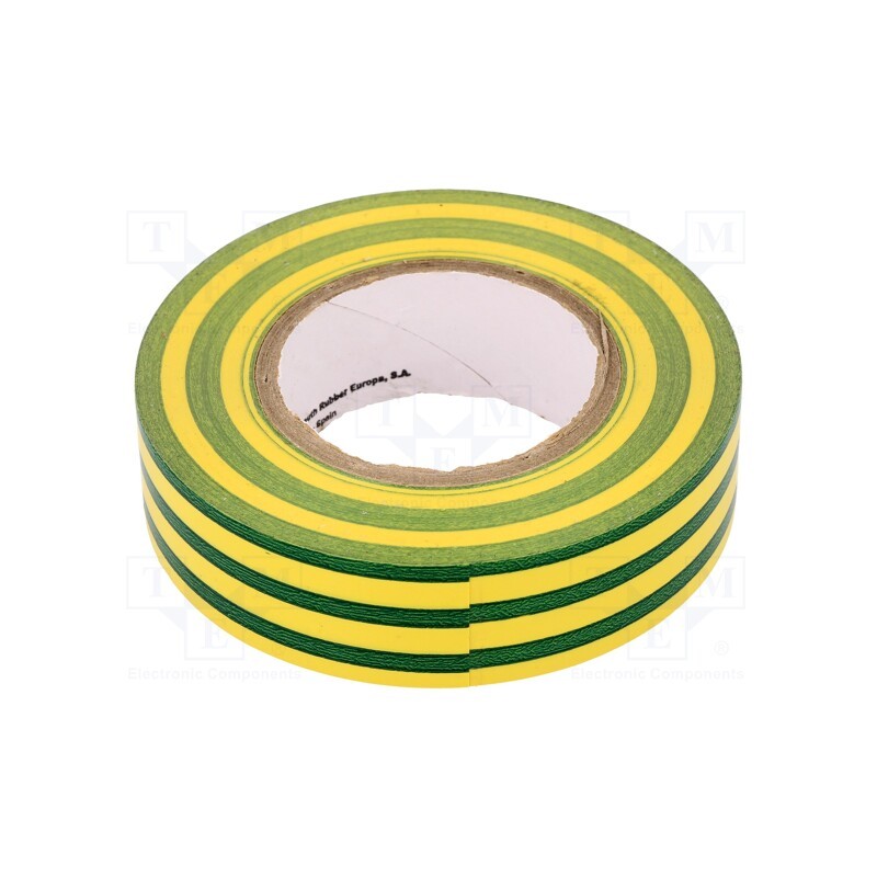 10 rol : N-10 PVC TAPE 19MMX20M Y/G - Tape: electrical insulating, W: 19mm, L: 20m, Thk: 0.13mm, rubber