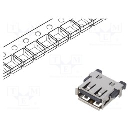 20 pcs : USB1055-GF-L-A - Socket, USB A, SMT, PIN: 4, horizontal, middle board mount, USB 2.0