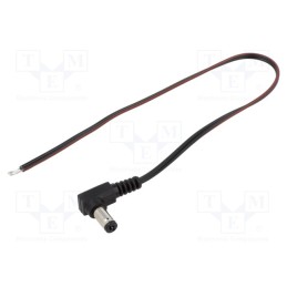 10 pcs : DC.CAB.6201.0020 - Cable, 2x0.35mm2, wires,DC 5,5/2,1 plug, angled, black, 0.25m