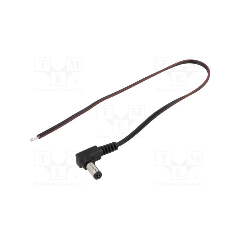 10 pcs : DC.CAB.6201.0020 - Cable, 2x0.35mm2, wires,DC 5,5/2,1 plug, angled, black, 0.25m
