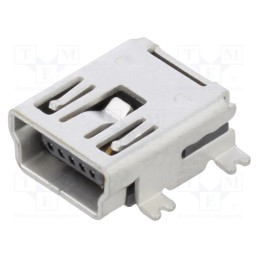 20 pcs : USB2066-05-RBHM-15-STB-00-00-A - Socket, USB B mini, SMT, PIN: 5, horizontal, USB 2.0, 1A