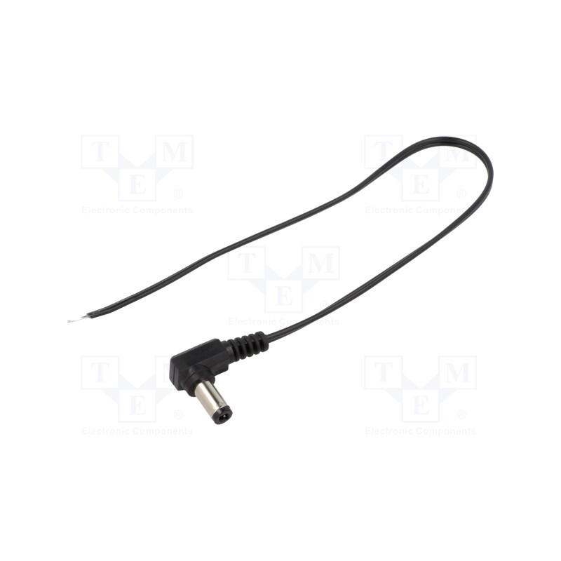 10 pcs : DC.CAB.6601.0020 - Cable, 2x0.35mm2, wires,DC 5,5/2,5 plug, angled, black, 0.25m