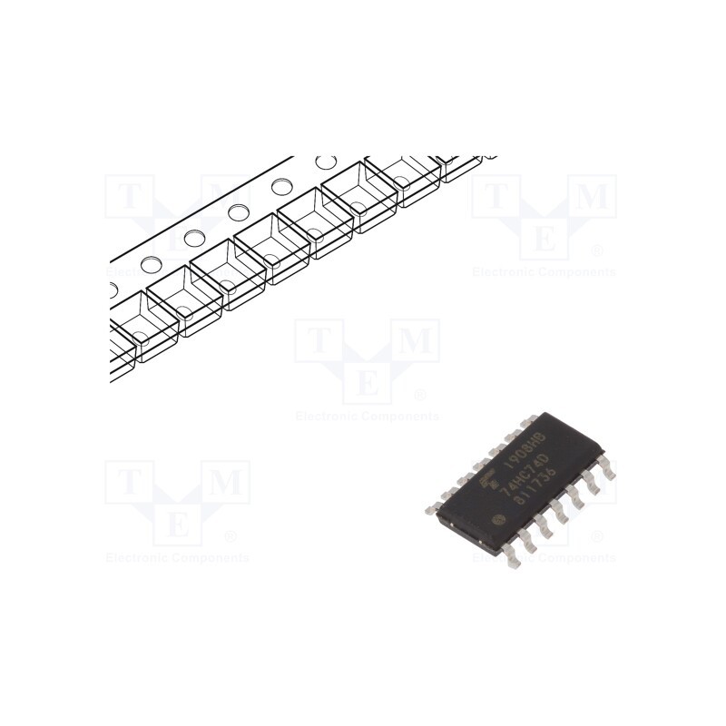 10 pcs : 74HC74D(BJ) - IC: digital, D flip-flop, Ch: 2, HC, SMD, SO14,