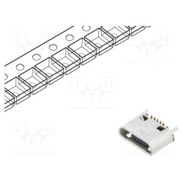 10 pcs : USB3160-30-0120-0-C - Socket, USB B micro, SMT, PIN: 5, vertical, USB 2.0, 1.8A