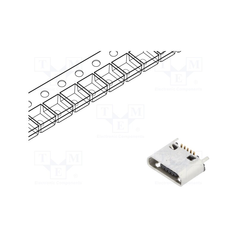 10 pcs : USB3160-30-0120-0-C - Socket, USB B micro, SMT, PIN: 5, vertical, USB 2.0, 1.8A