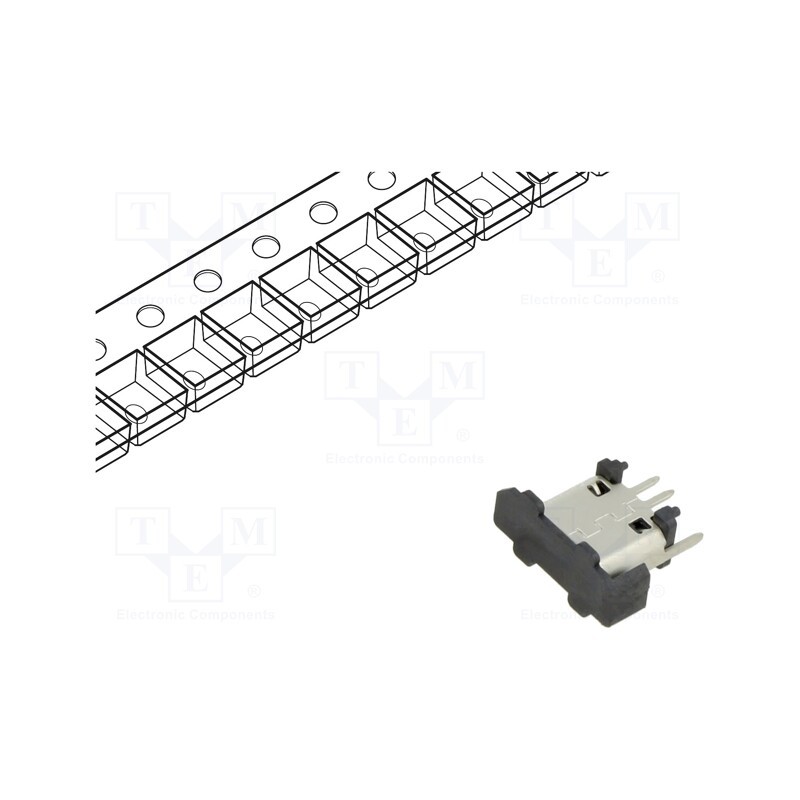 10 pcs : USB3180-30-C - Socket, USB B micro, SMT, PIN: 5, vertical, USB 2.0, 1.8A
