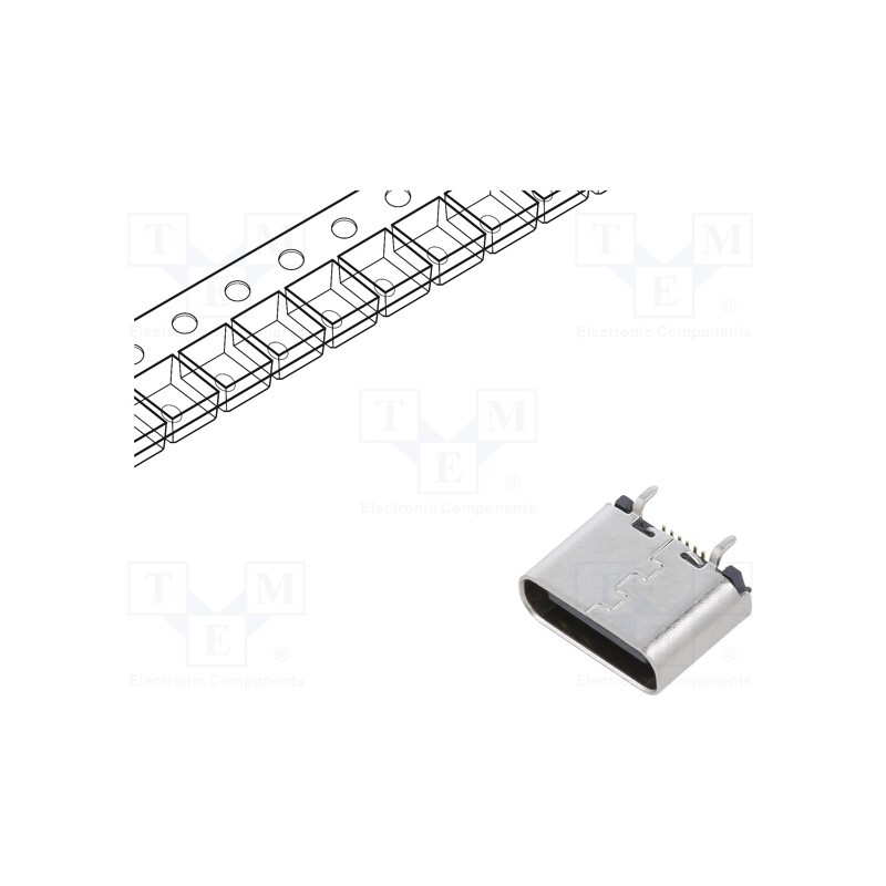 10 pcs : USB4120-03-C - Socket, USB C, SMT, PIN: 16, vertical, top board mount, USB 2.0, 5A