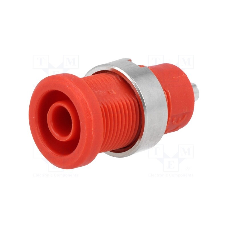10 pcs : - Socket, 4mm banana, 25A, red, nickel plated, soldered, -20÷80°C