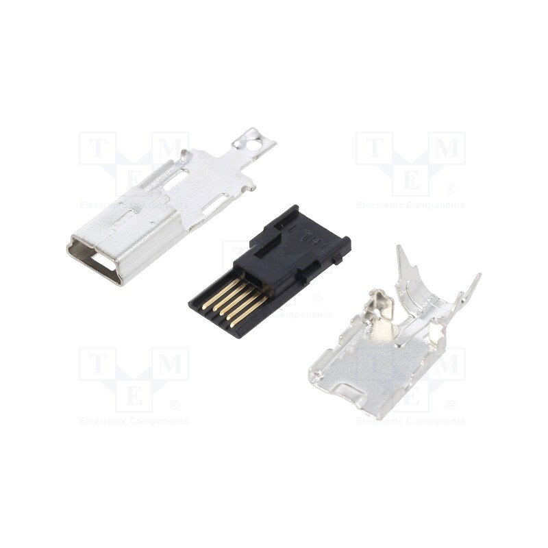 20 pcs : UX40-MB-5P - Plug, USB B mini, UX, for cable, soldering, PIN: 5, straight, 50pcs.